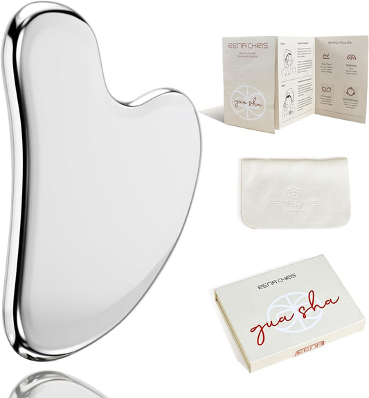 Gua Sha Facial Tools, Stainless Steel Guasha Tool for Acupuncture, Manual Massage Tool for Jawline Sculpting and Puffiness Reducing, Gua Sha Facial Massage Tool, Skin-Care Gift